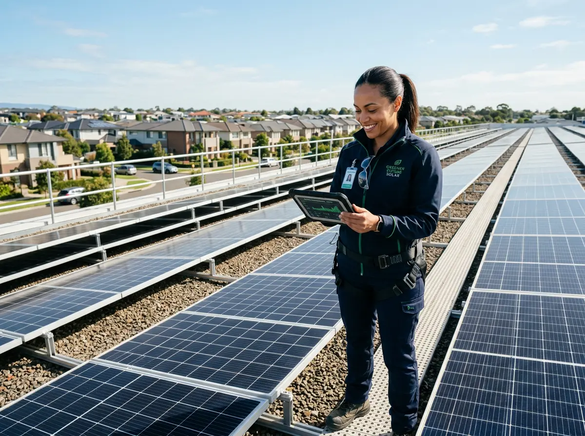 Güneş paneli kurulum uzmanı dijital tablette planları inceliyor